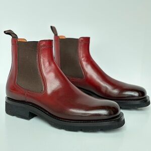 Santoni Goodyear Burgundy Leather Chelsea Boots